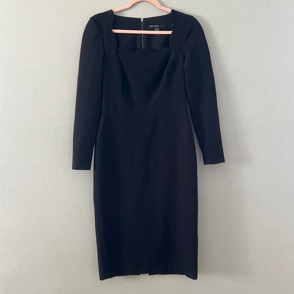 Maggy London Black Long-Sleeve Midi Dress – Size US 4 scalloped neck - Picture 2 of 8